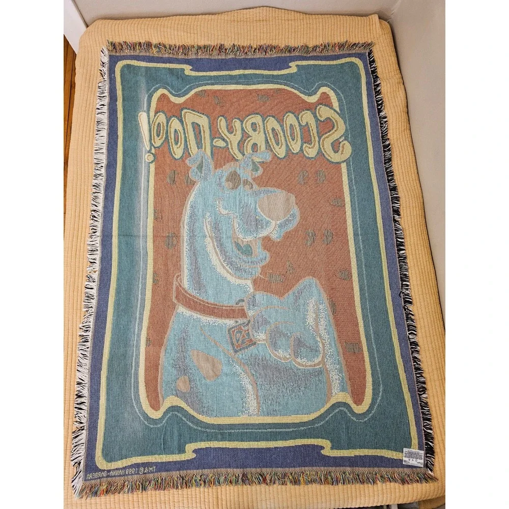 Vintage 1999 Scooby-Doo Woven Tapestry Throw Blanket Crown Crafts 100% Cotton
